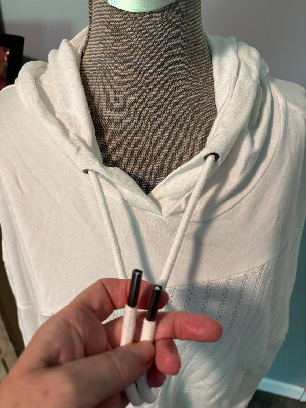 CAbi #5920 White ATC Roundtrip Hooded Side Button Accent Sweatshirt - Picture 7 of 10